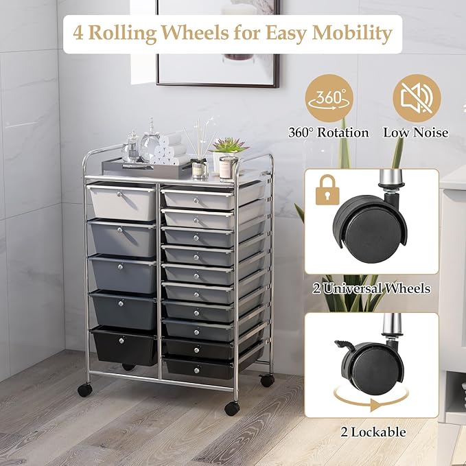 HAPPYGRILL 15-Drawer Rolling Cart, Storage Carts - Image 4