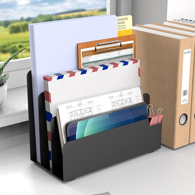 OUTIOE Mail Organizer Countertop, Small Desk File Organizer, Metal File Holder - Image 5