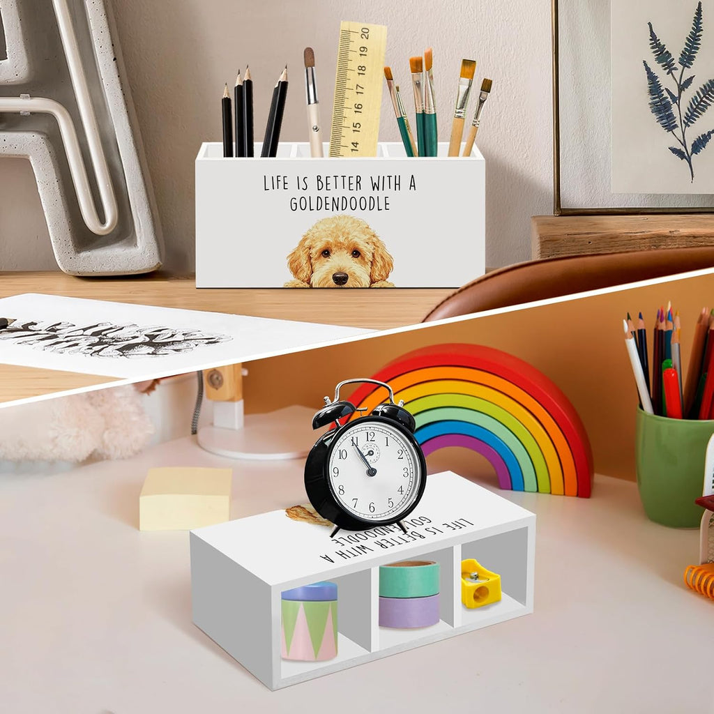 Goldendoodle Dog Gifts Pen Pencil Holder for Desk, Funny Golden Doodle Dog Gift Office Desk Accessories, Life Is Better with a Goldendoodle Pen Holders Organizer for Women Bathroom Decor