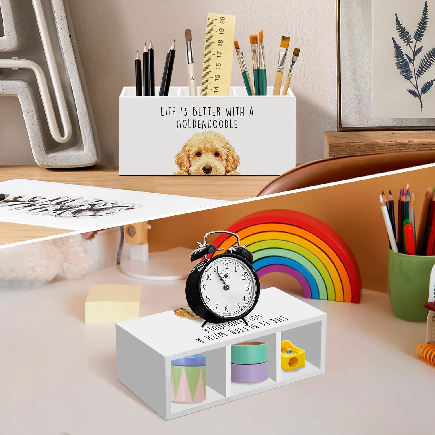 Goldendoodle Dog Gifts Pen Pencil Holder for Desk, Funny Golden Doodle Dog Gift Office Desk Accessories, Life Is Better with a Goldendoodle Pen Holders Organizer for Women Bathroom Decor