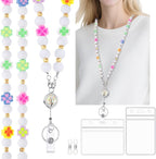 Teacher Lanyard with ID Holder Cute Flower Wooden Beaded Lanyards by BESARME