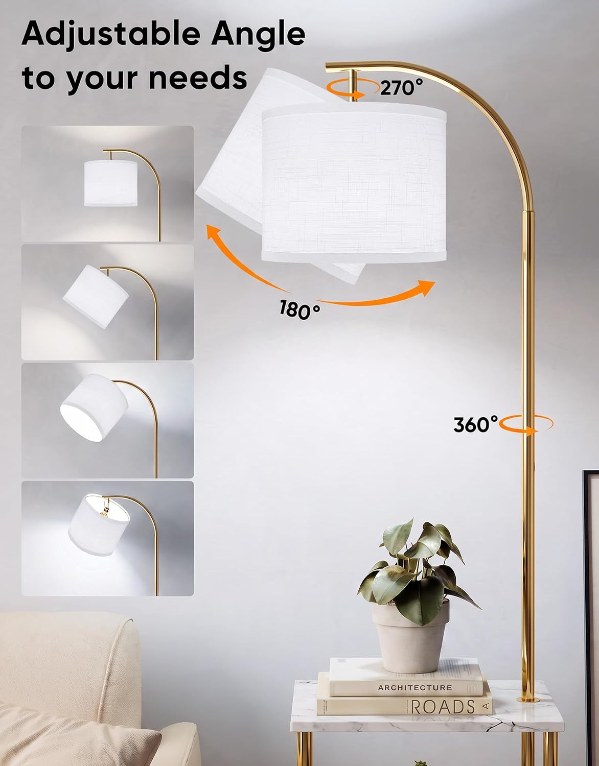 PARTPHONER Floor Lamp with Table, Night Stand with Lamp, Narrow Side Table wi...