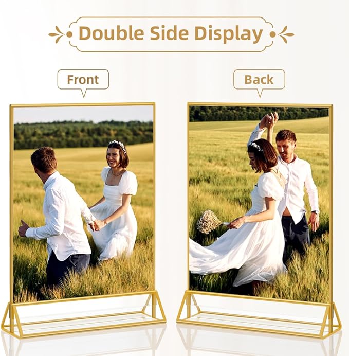 PPH-Sisy 8X10 Gold Frames Double Sided Acrylic Sign Holder Tabletop Picture - Image 4