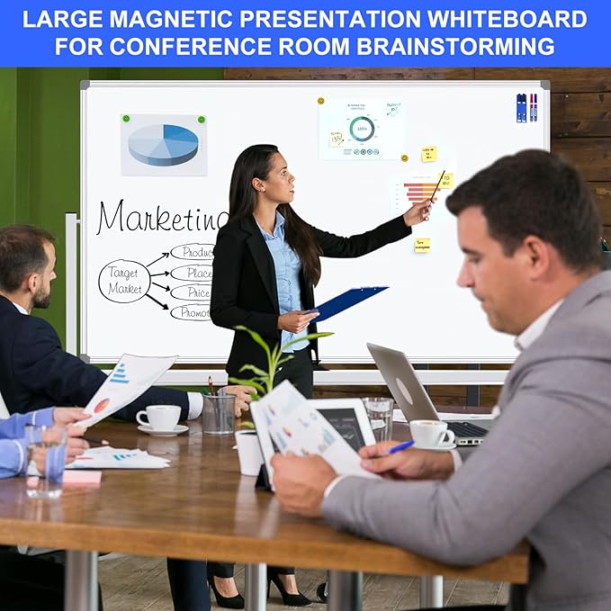 Mobile Magnet Whiteboard with Stand 60x36 Double-Sided Dry Erase Board with - Image 5