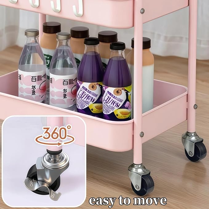 Ufriandz Pink 2 Tier Rolling Cart Metal - Image 3