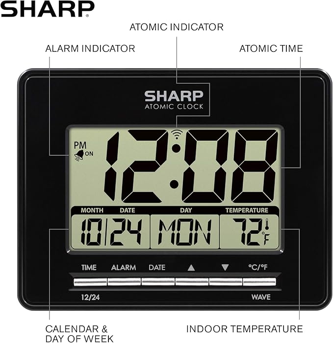 Sharp Atomic Desktop Clock – Auto Set Digital Alarm Clock - Image 4