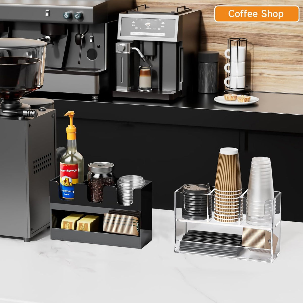 Beego 4-Compartment Cup Holder for Countertop - 2-Tier Clear Acrylic Cup Disp...