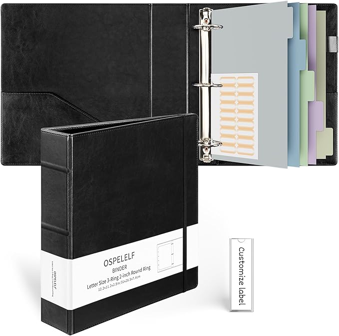 Ospelelf Vintage Hardcover 3 Ring 2 inch Leather Binder, Professional Binders by OspelelfOfficeSupplies