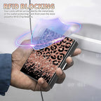 BWEGRHE Slim Credit Card Holder, Leopard Glitter RFID Blocking Metal Wallet - Image 3