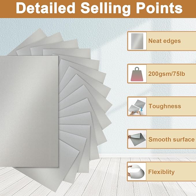 Silunkia 40 Sheets Silver Shimmer Cardstock 8.5 x 11 Metallic Paper, 75lb Thick - Image 3
