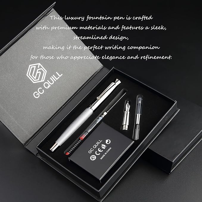 GC QUILL Fancy Fountain Pen Set – Fine and Medium Nibs, 18 Ink Cartridges - Image 5