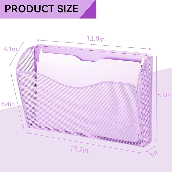 GDINDINFAN 3 Single Pocket Wall File Holder, Mesh Hanging File Folder Paper - Image 3