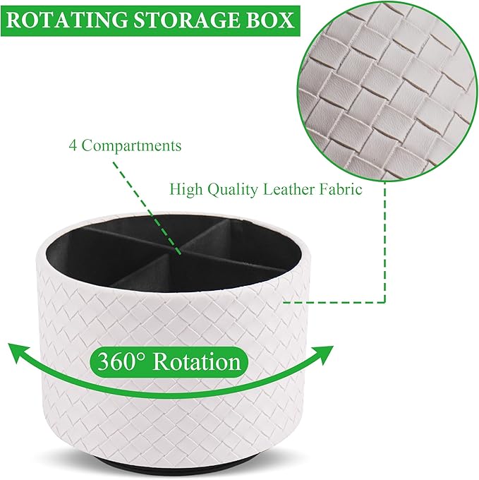 Hennaja Round Leather Art Supply Organizer, Remote Control Holder, 360 Degree - Image 3