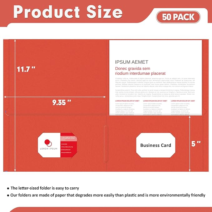 Two Pocket Folders, PANDRI 50 Pack 2 Pocket Folders, Letter Size Paper File - Image 2