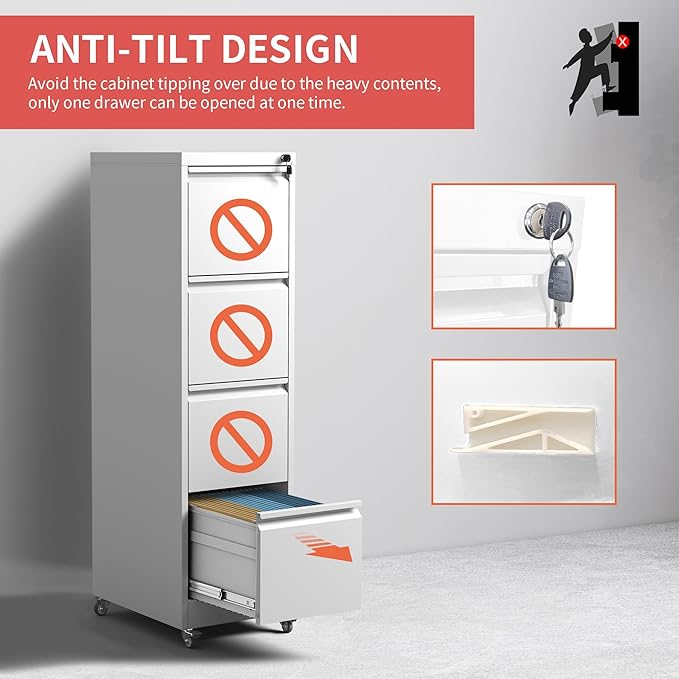 IKIMI 4 Drawer Locking File Cabinet - Image 6