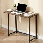 VECELO Folding Desk 31.5 Inch Writing Desk Home Office Sturdy Steel Laptop Table for Home Office Work Classic Brown