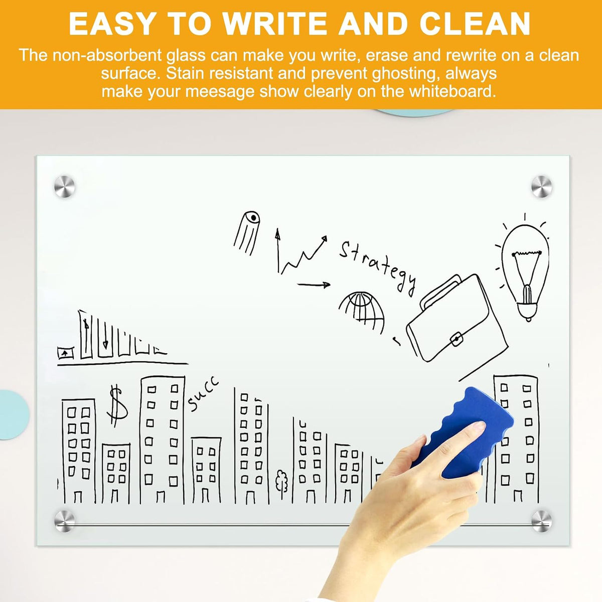 H-Qprobd Glass Whiteboard 60"x40" Magnetic Dry Erase White Board fo...