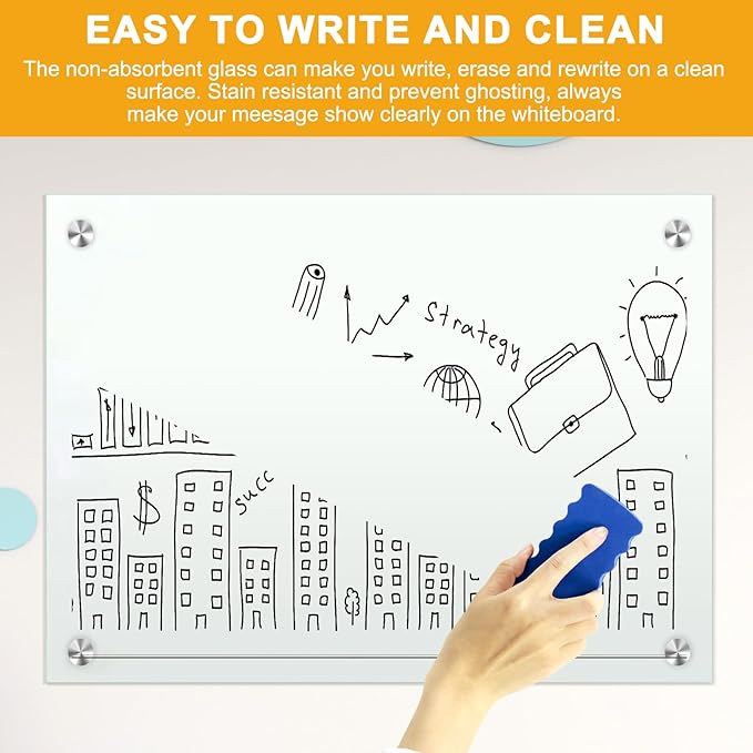 H-Qprobd Glass Whiteboard 60"x40" Magnetic Dry Erase White Board - Image 6