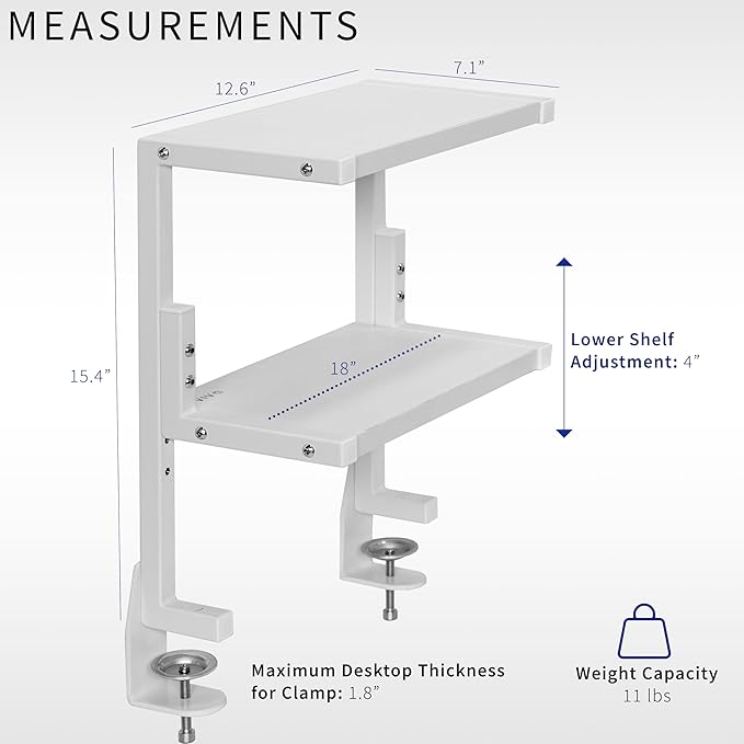 VIVO Clamp-on 13 inch Above or Below Desk 2-Tier Shelving Unit - Image 3