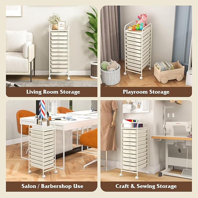 Giantex 10-Drawer Storage Cart w/Universal Wheel, Rolling Cart w/Handle - Image 8