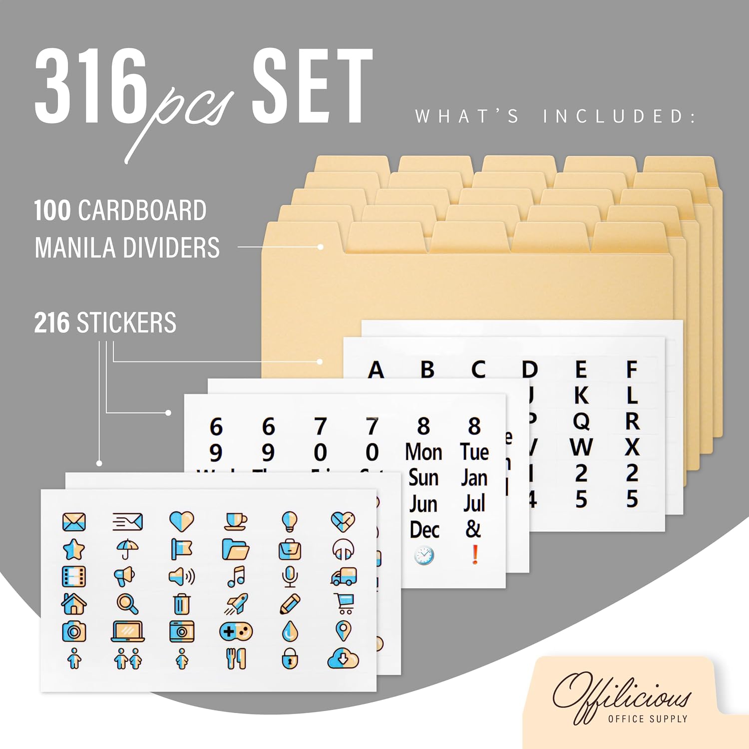 Index Card Dividers 3x5" — 100 Pcs of Cardboard Alphabet Dividers with 108 Stickers & Tabs for Index Card Organizer Holder, Storage File Box, Notecard Organizers — Recipe, Monthly, Alphabetical Cards