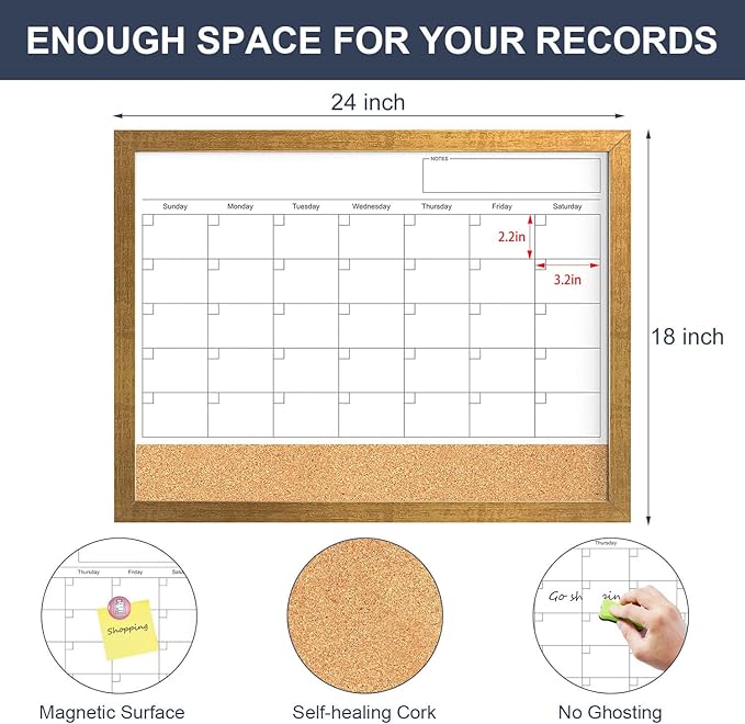 Calendar Whiteboard for Wall, 18x24 Inches White Board Calendar Dry Erase - Image 4