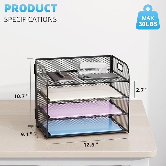 Marbrasse 4 Tier Paper Organizer Letter Tray - Image 3