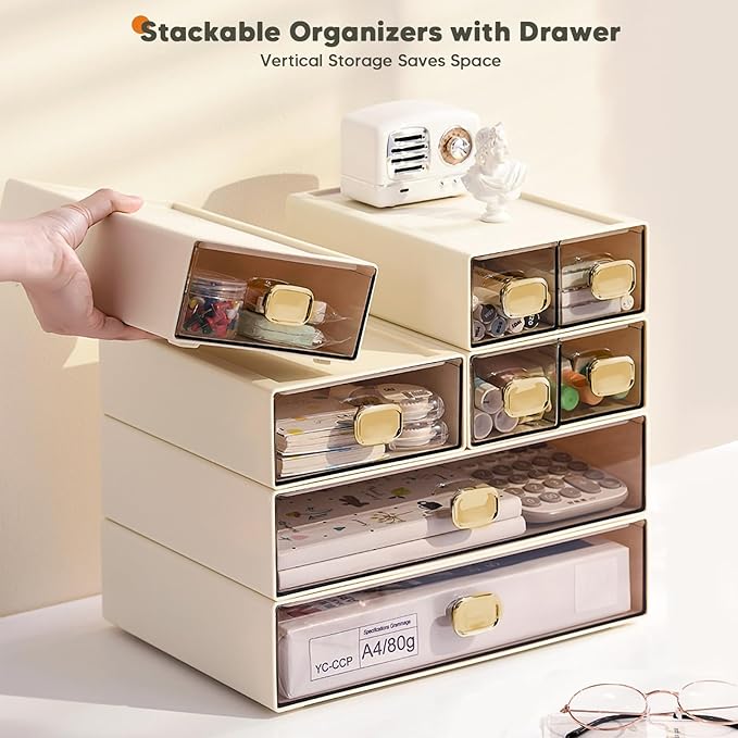 DETEIN 2PACK Stackable Desktop Storage Organizer Plastic Desk Organizer - Image 5