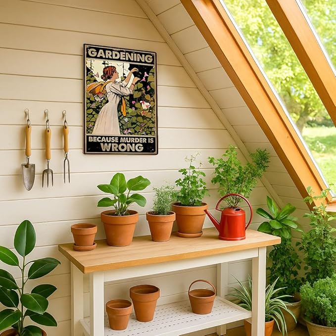 Funny Gardening Tin Sign – BECAUSE MURDER IS WRONG 12x8 Inch Vintage Metal Wall - Image 4