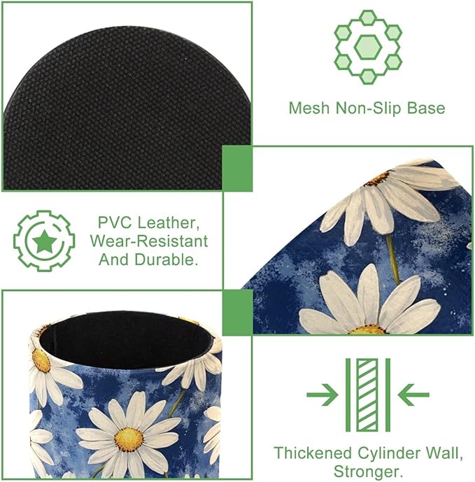Leather Pen Holder for Desk, Colorful Aesthetic Flowers Pencil Cup Desktop - Image 2