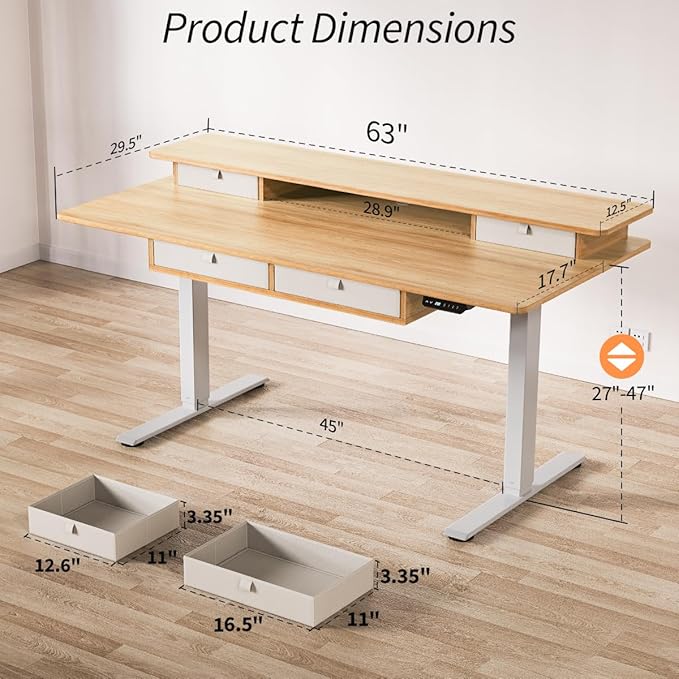 Kingant 63 x 30 Inch Electric Standing Desk - Image 3