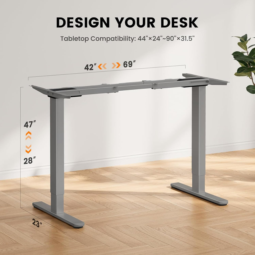 ErGear Dual Motor Standing Desk Legs for 44-90 inch Desktops, 264 lbs | 4 Memory Presets, Cable Tray, Dual Hooks, 28-47 inch Height Range, DIY Sit Stand Frame, Black Finish, Quiet Lifting, Grey