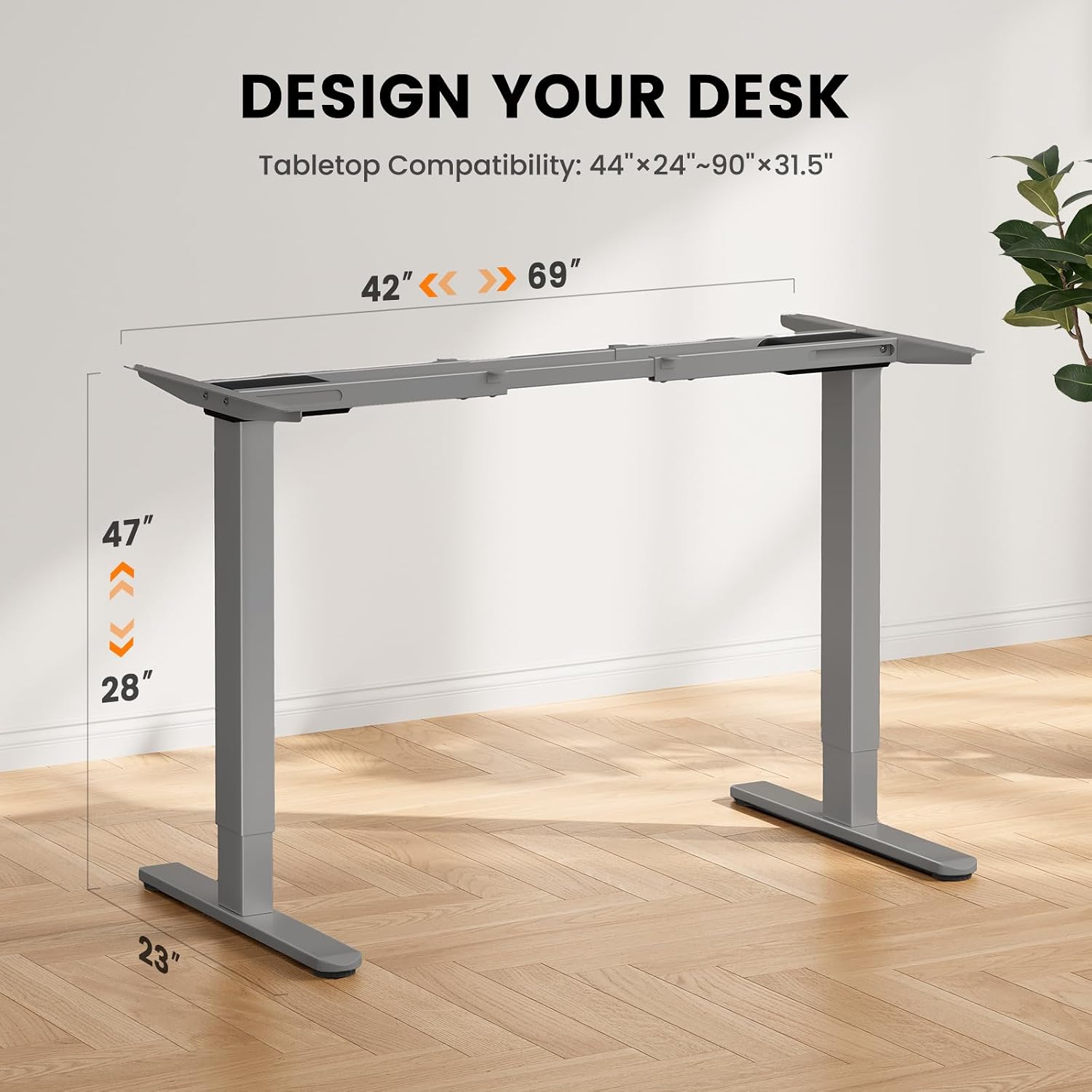 ErGear Dual Motor Standing Desk Legs for 44-90 inch Desktops, 264 lbs | 4 Memory Presets, Cable Tray, Dual Hooks, 28-47 inch Height Range, DIY Sit Stand Frame, Black Finish, Quiet Lifting, Grey