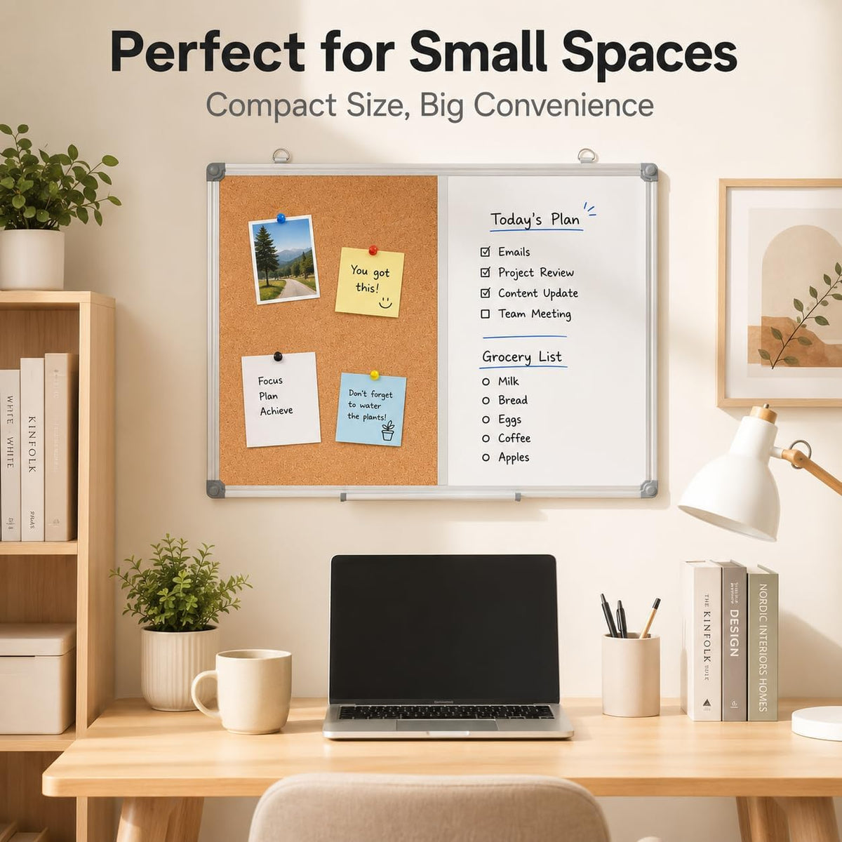 Cork Board and Magnetic Whiteboard Combination Board for Wall, 24" x 18&...