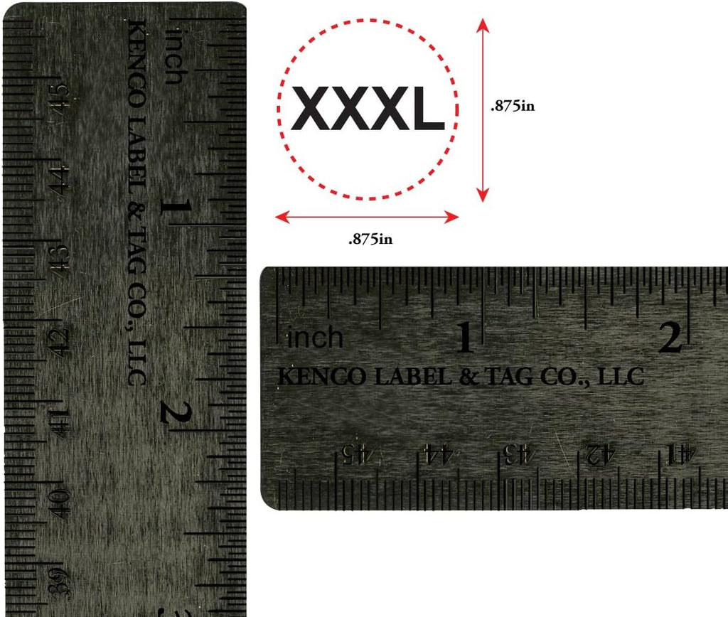 Clothing Size Stickers by Kenco - 0.875" Adhesive Apparel Circle Size Stickers - 2,500 Stickers Total (XXXL)