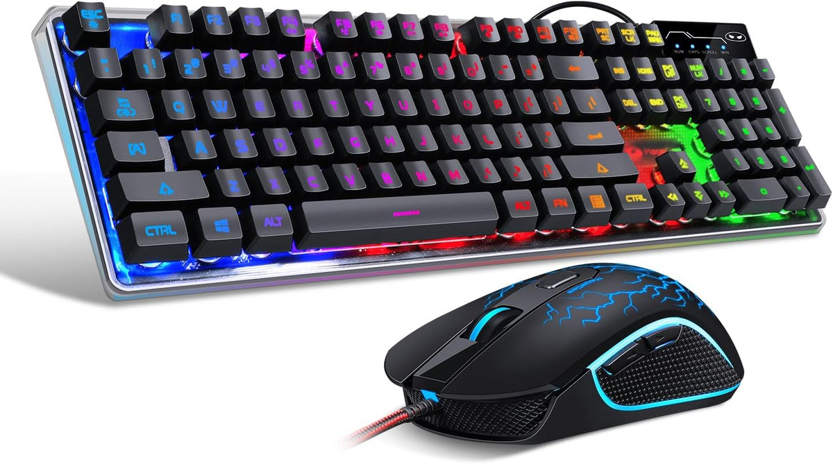 Gaming Keyboard and Mouse Combo, K1 RGB LED Backlit Wired Keyboard with 104 K...