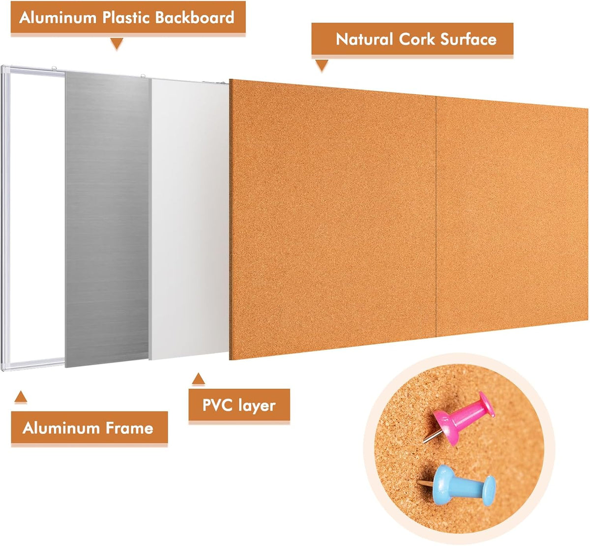 Maxtek Cork Board 96 x 48 in, Large Bulletin Board for Wall Aluminum Framed