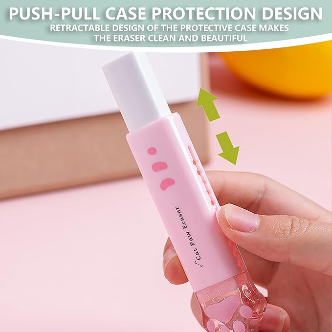 PANDENNER Retractable Pencil Eraser, Cute Erasers, Cat Paw Eraser, Suitable - Image 4