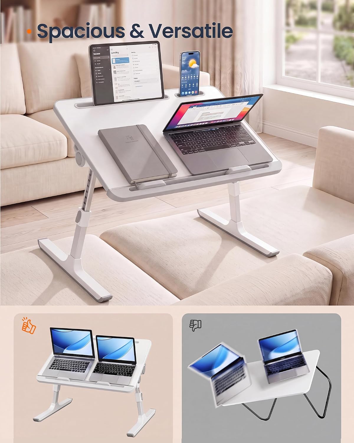 SONGMICS HOME Lap Desk, Height & Angle Adjustable Laptop Stand for Bed