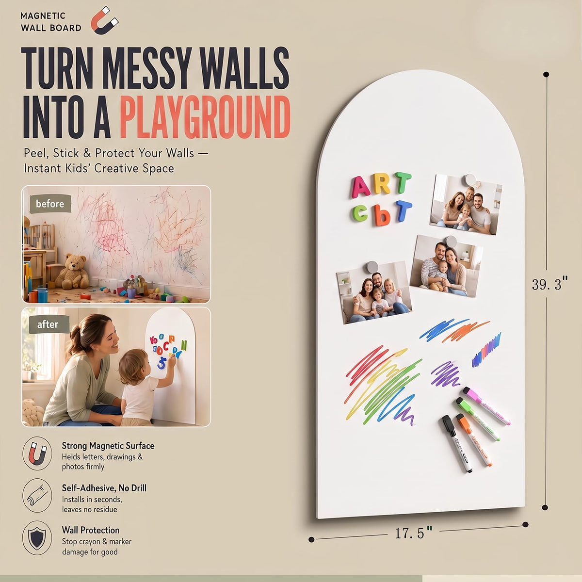 Magnetic Whiteboard Wall Arch Decal 39.3"x17.5" Adhesive Magnetic D...