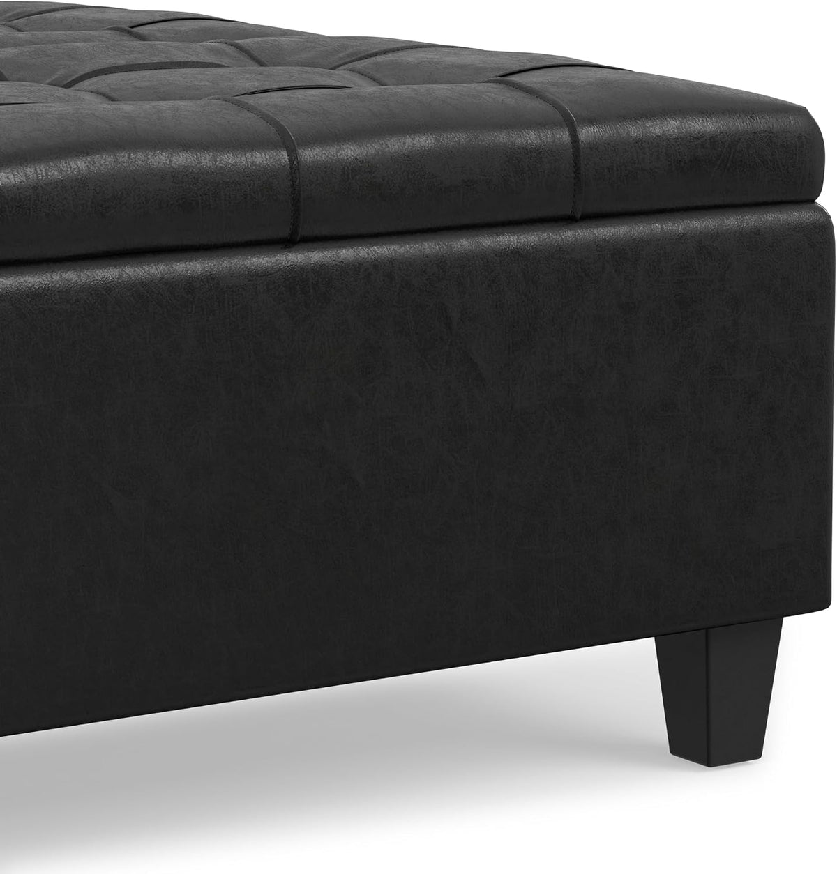 SIMPLIHOME Harrison 36" Wide Vegan Leather Lift Top Ottoman in Black