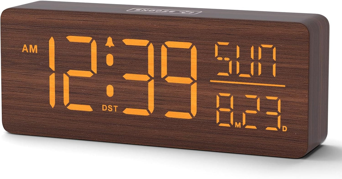 peakeep wooden digital alarm clock large display, textured, main product view