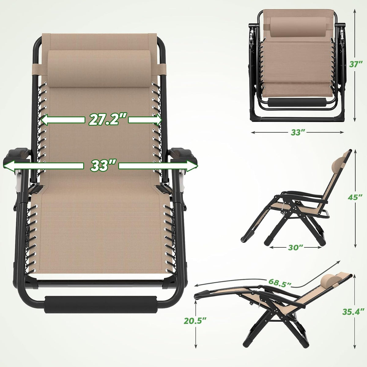 ZENPETIO Oversized Zero Gravity Chair, 33In XXL 500LBS with Cushion