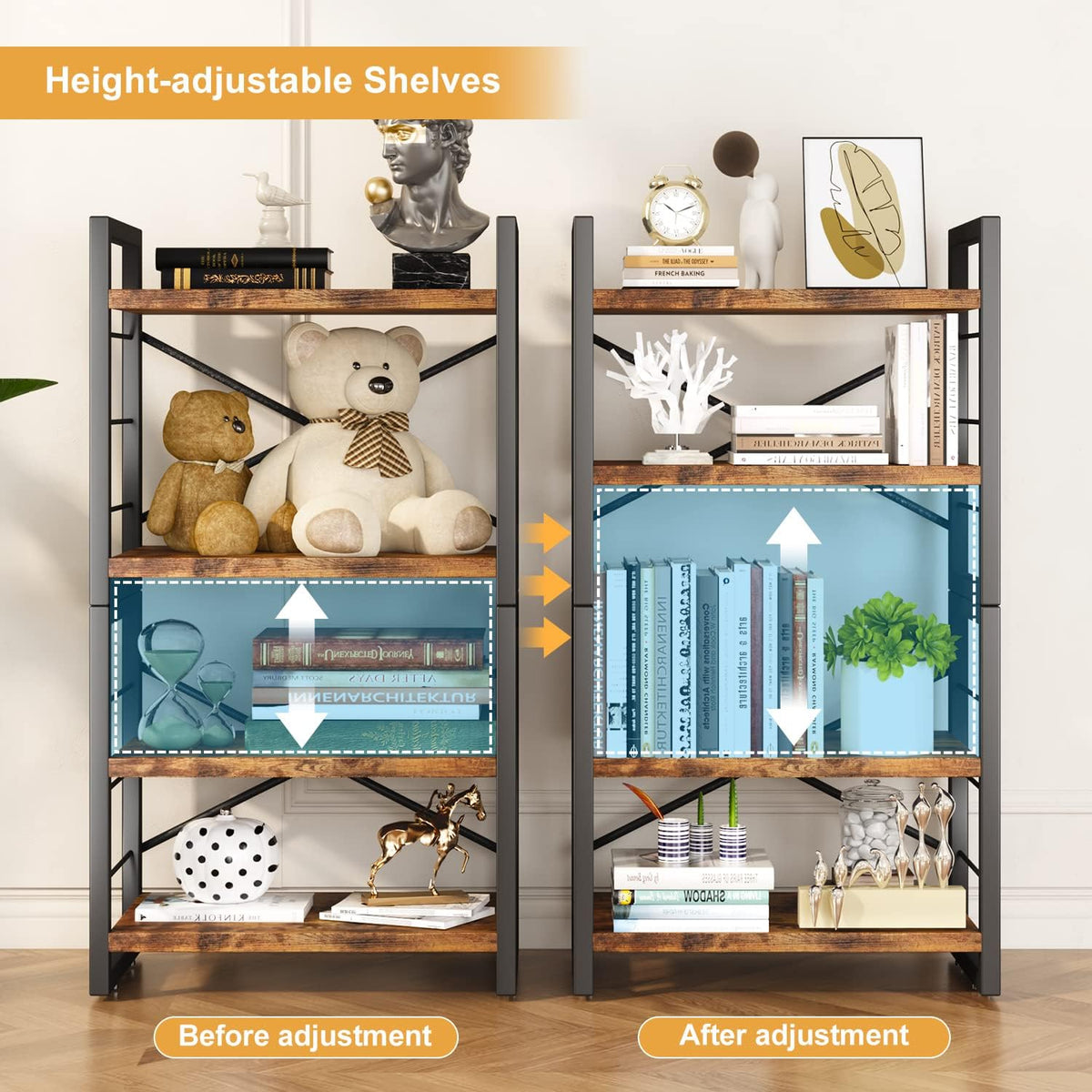 Homeiju Bookshelf, Dorm Desk Hutch, Desk Shelf Organizer, 4 Tier Stackable Bo...