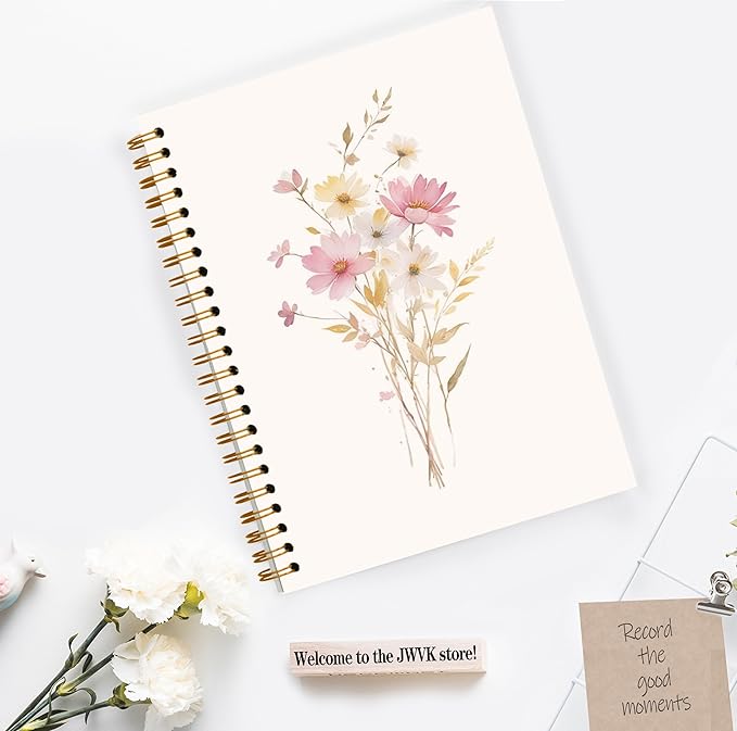 JWVK Elegant Flower Spiral Notebook, Rustic Cottagecore Floral Botanical - Image 3
