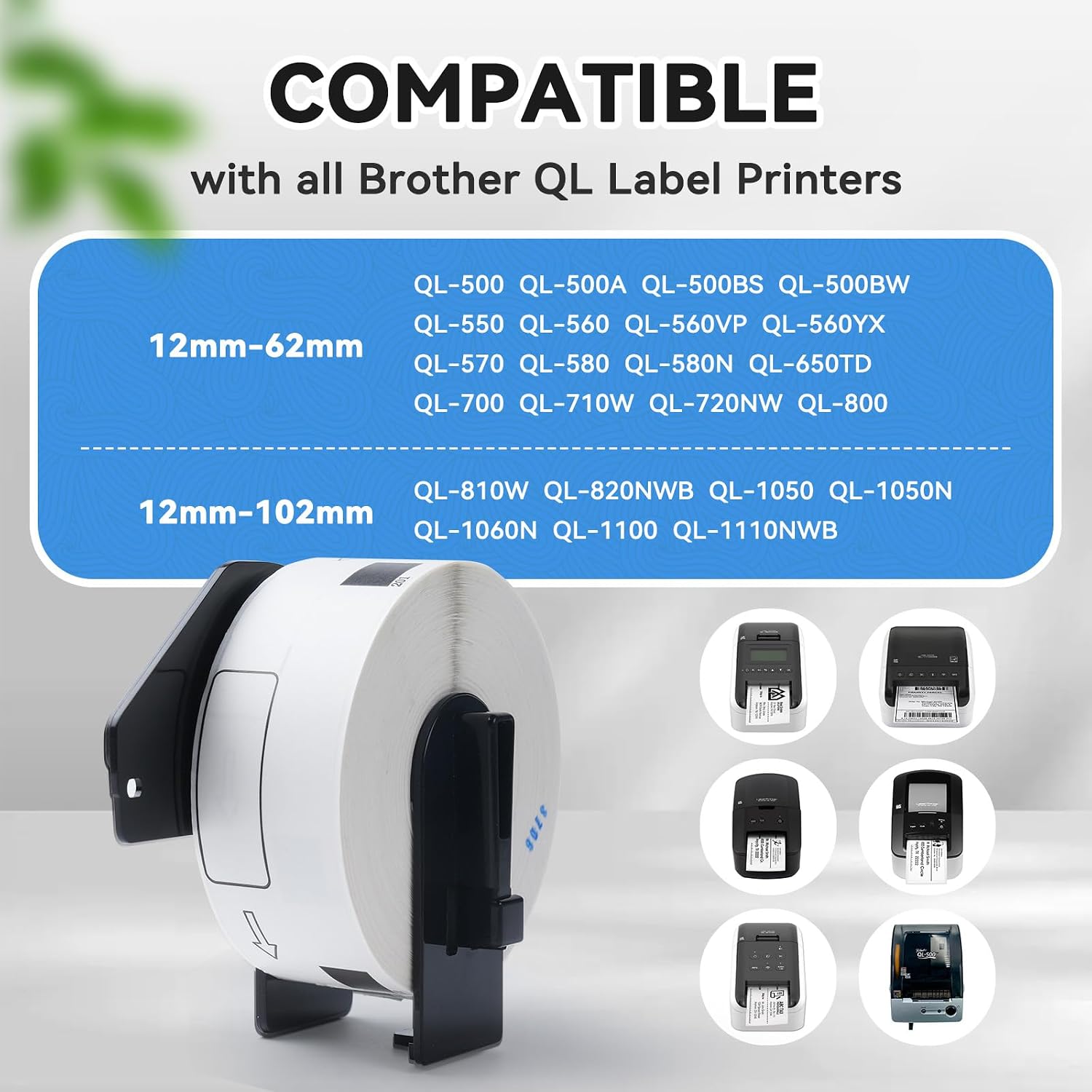 12 Rolls DK11201 Compatible Brother DK Address Labels Replacement for Brother DK-1201 (1.1 in x 3.5 in), Use with Brother QL Label Printers [12 Rolls/4800 Labels + 1 Frame]