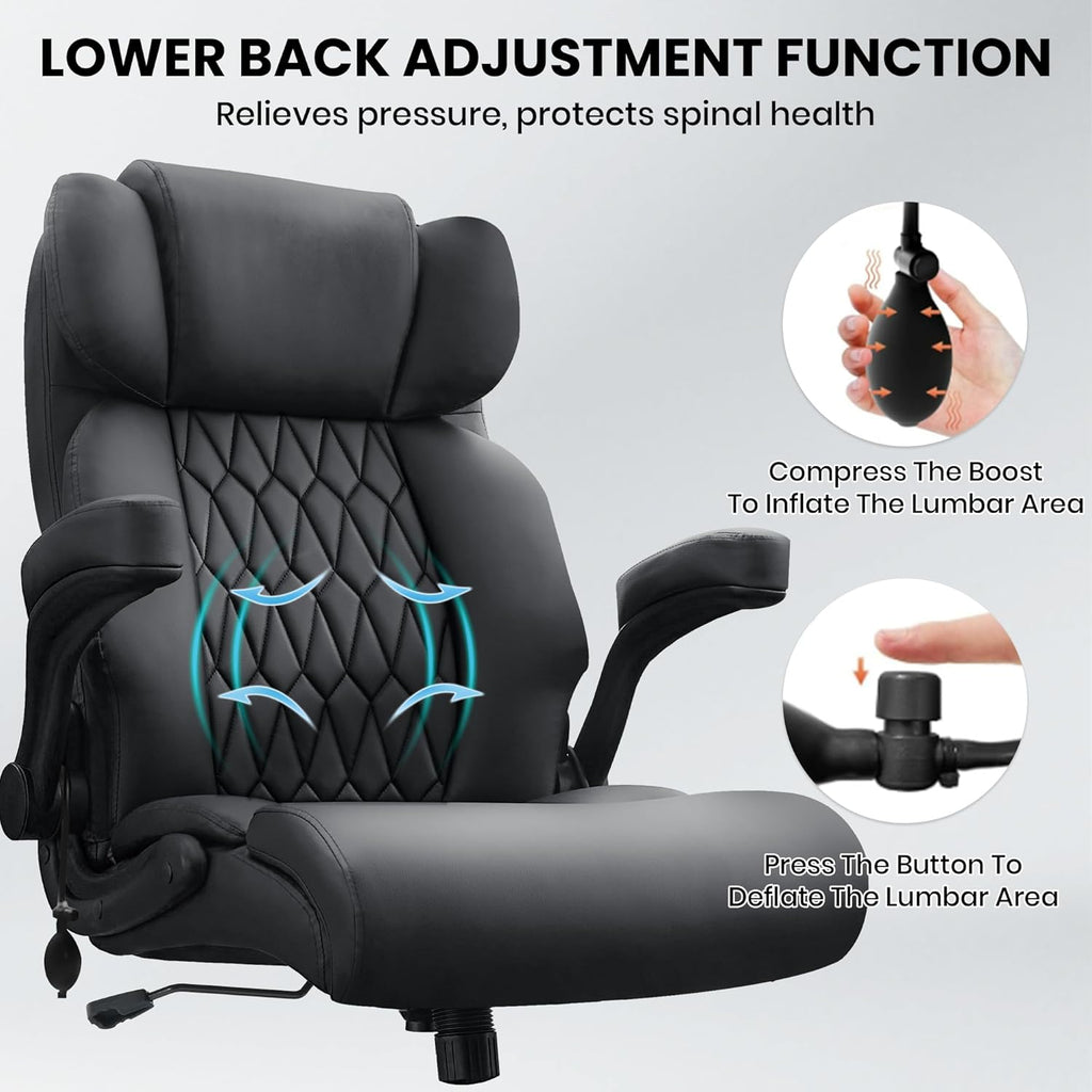 500lbs big and tall office chair adjustable lumbar showing dimensions