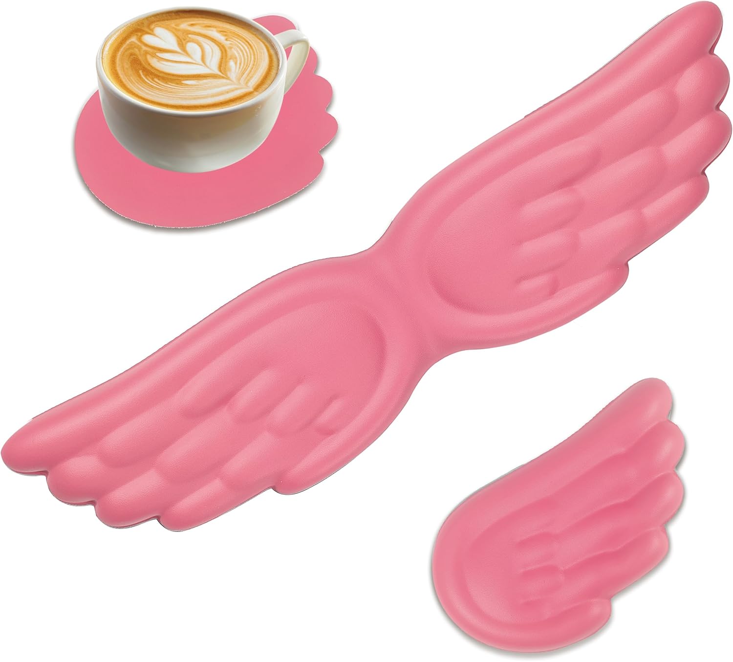 Angel Wing Wrist Rest,Cute Wrist Rest for Keyboard and Mouse,Hand Rests Set Include Ergonomic Keyboard & Mouse Hand Rest and Coaster,Filled Resilient Memory Foam,for Work,Study,Gaming (Pink)