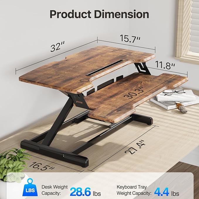 JYLH JOYSEEKER Standing Desk Converter 32 inch, Height Adjustable Sit Stand - Image 6