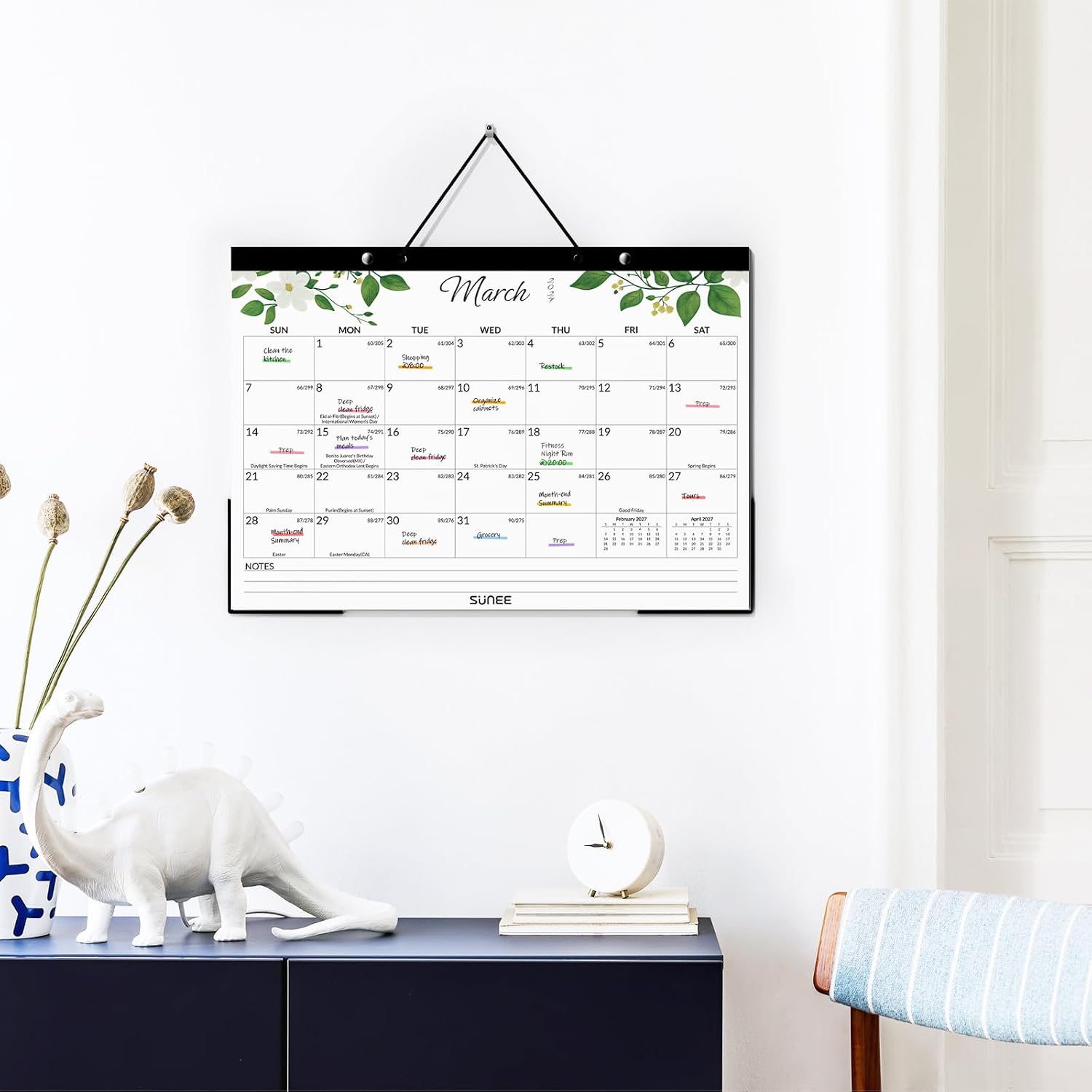 SUNEE Desk Calendar 2026-2027 17" x 12", 18 Month Calendar Jul. 2026 - Dec. 2027, Calendar 2026-2027 With Notes, for Planning, Organizing in Family, School or Office - Greenery
